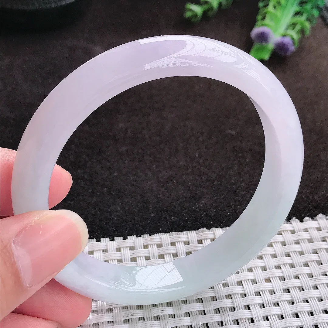 自然光59/11.2/7.8老坑冰胶果冻冰纯浅紫手镯宽边翡翠玉镯手环
