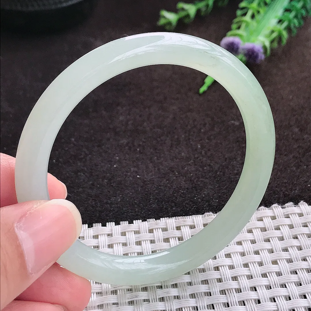 自然光53.5/7.6老坑冰润起胶冰晴叮当手镯圆条翡翠玉镯手环