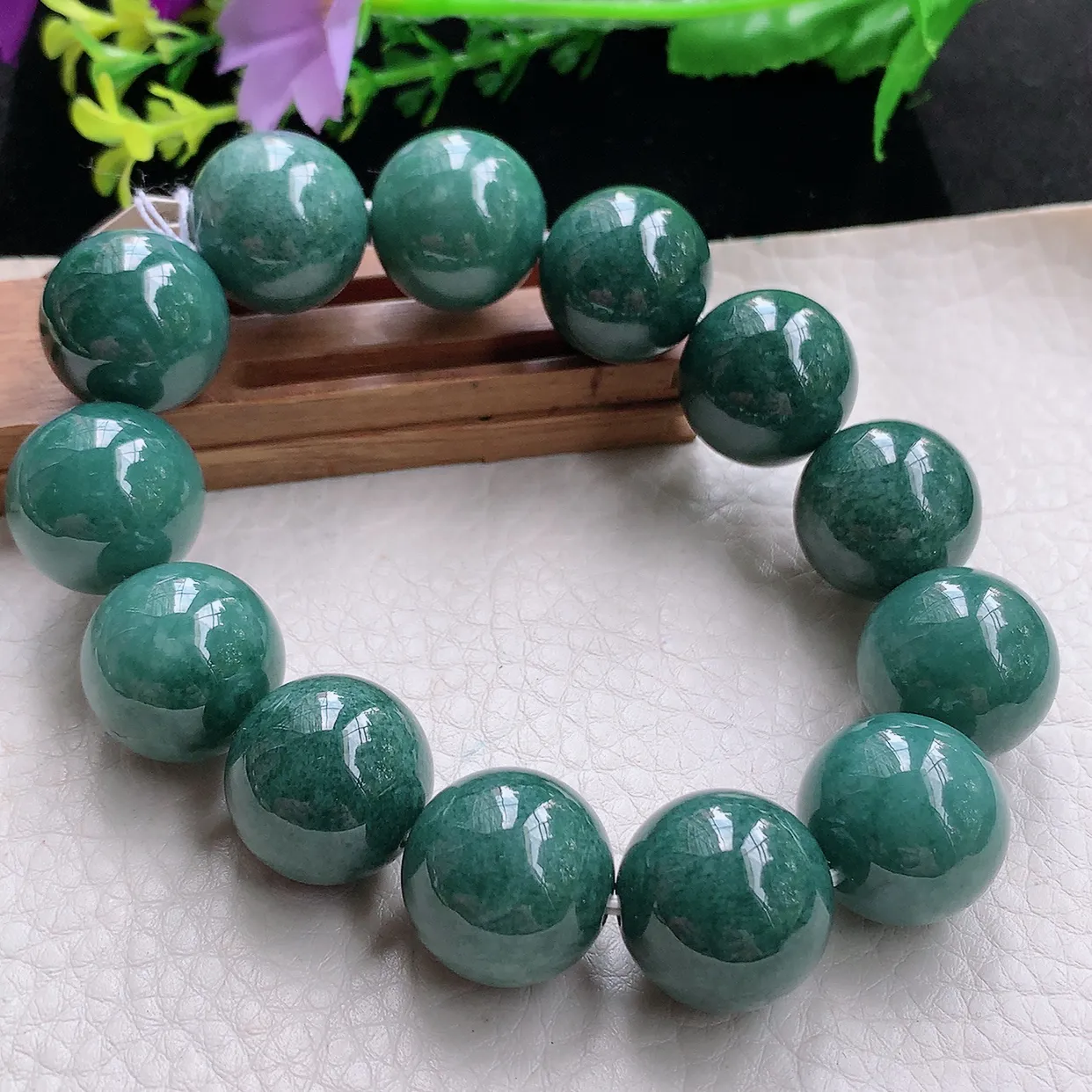 ss自然光17.8mm天然缅甸翡翠蓝韵大颗粒17.8mm圆珠玉手链 玉手串