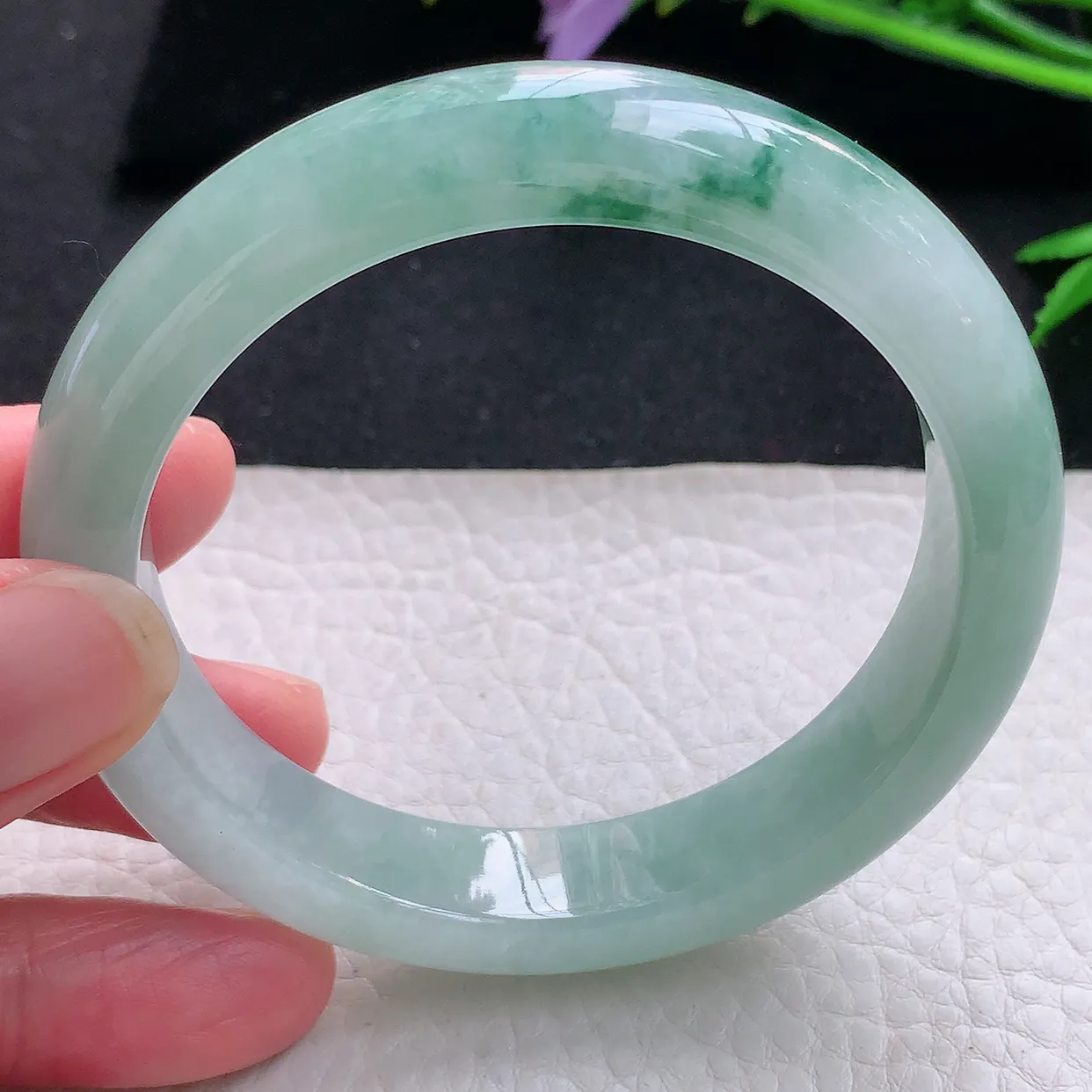 hy自然光57.5*12*8.2平安镯 天然缅甸翡翠飘花宽边珠宝玉手镯 玉手环