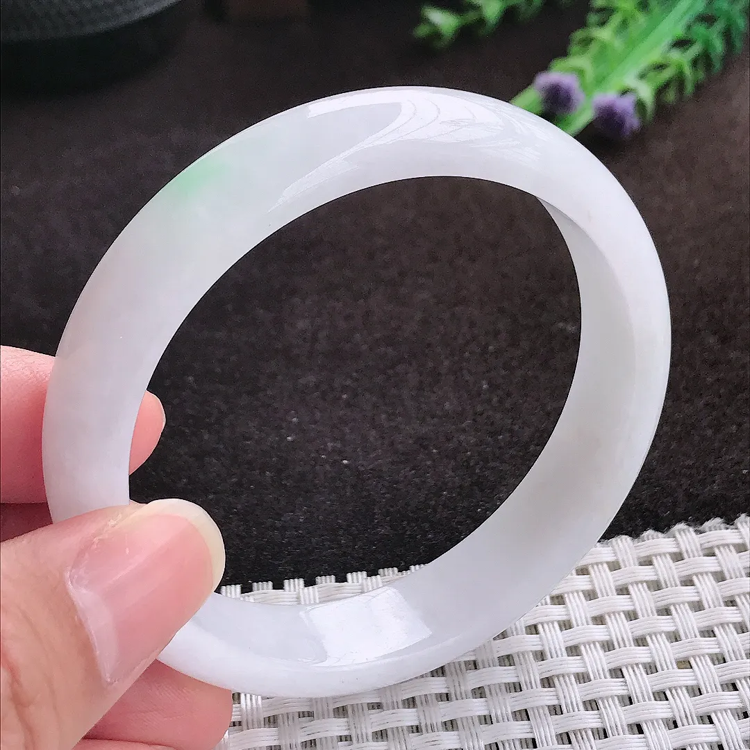 自然光58.5/13.5/7.2老坑冰润水灵飘绿手镯宽边翡翠玉镯手环