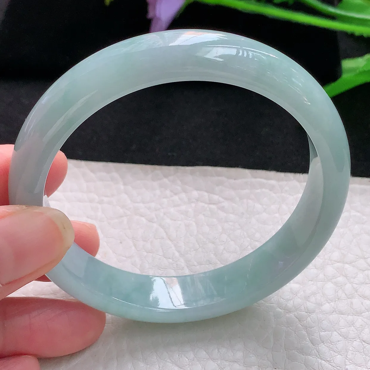 js自然光59*12.8*7.2平安镯 天然缅甸翡翠清韵正圈珠宝玉手镯