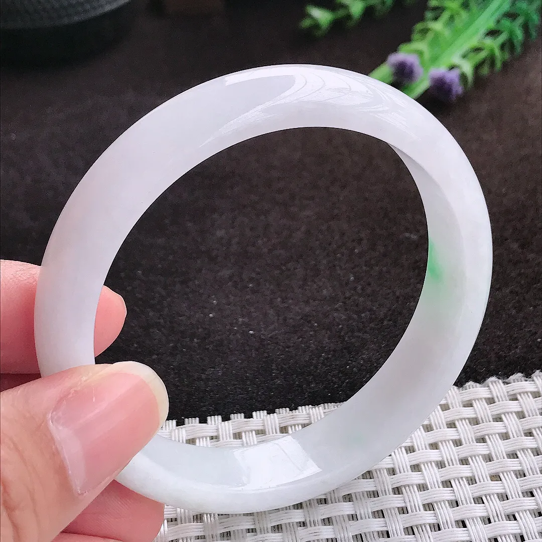 自然光58.5/13.5/7.2老坑冰润水灵飘绿手镯宽边翡翠玉镯手环