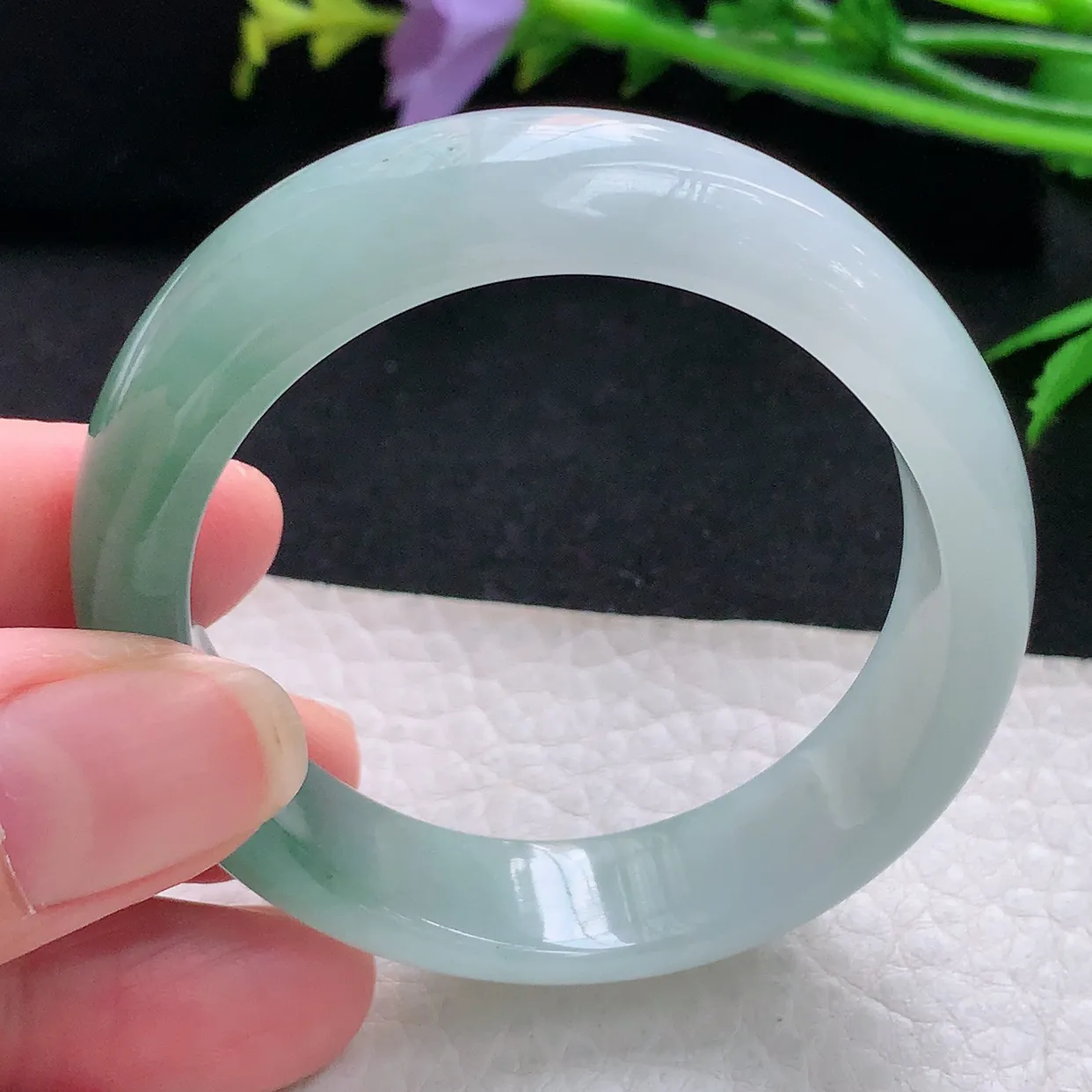 yh小圈口53.5*45.5*12.5*6.5贵妃镯 天然缅甸翡翠冰胶半山水宽边珠宝玉手镯