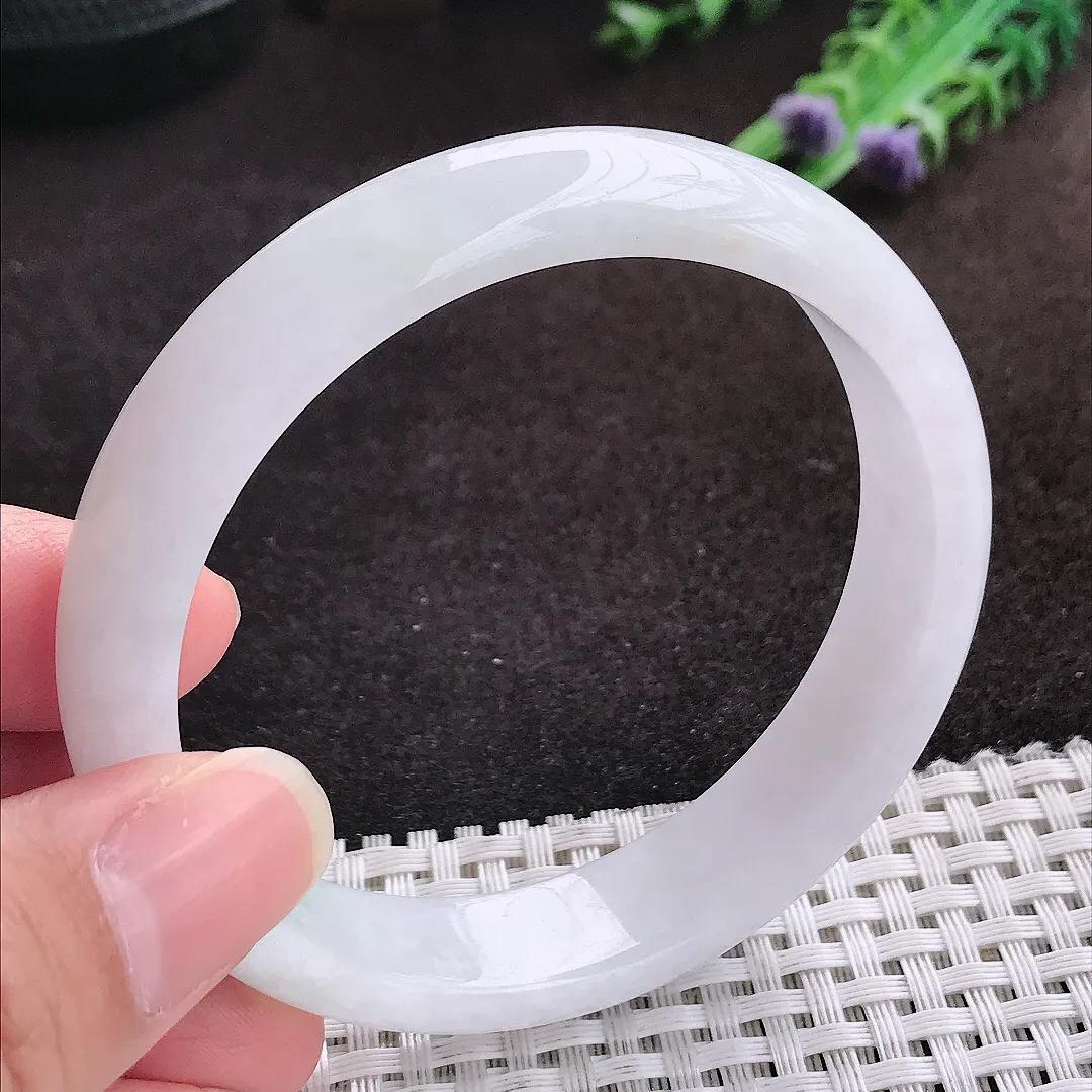 自然光58.5/13.5/7.2老坑冰润水灵飘绿手镯宽边翡翠玉镯手环