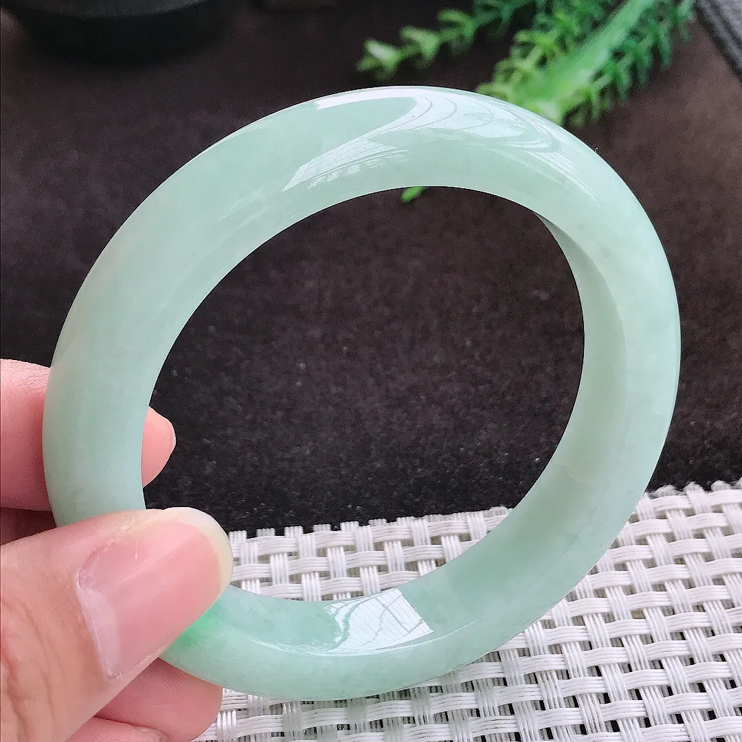 自然光58.5/12/9.3老坑冰润水灵冰晴绿手镯宽边翡翠玉镯手环