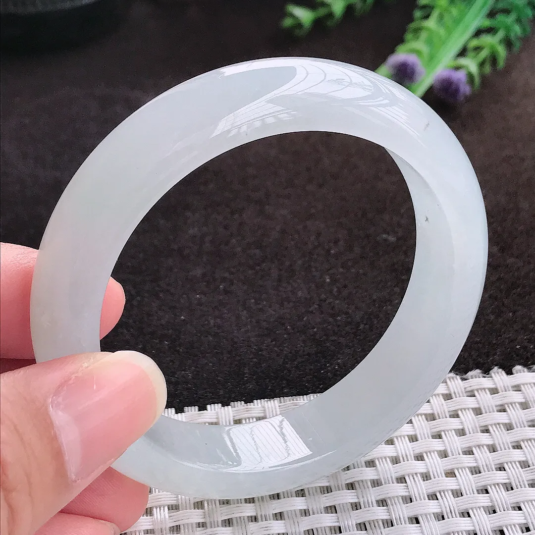 自然光54.5/13.3/8.4老坑冰透果冻胶白冰手镯宽边翡翠玉镯手环