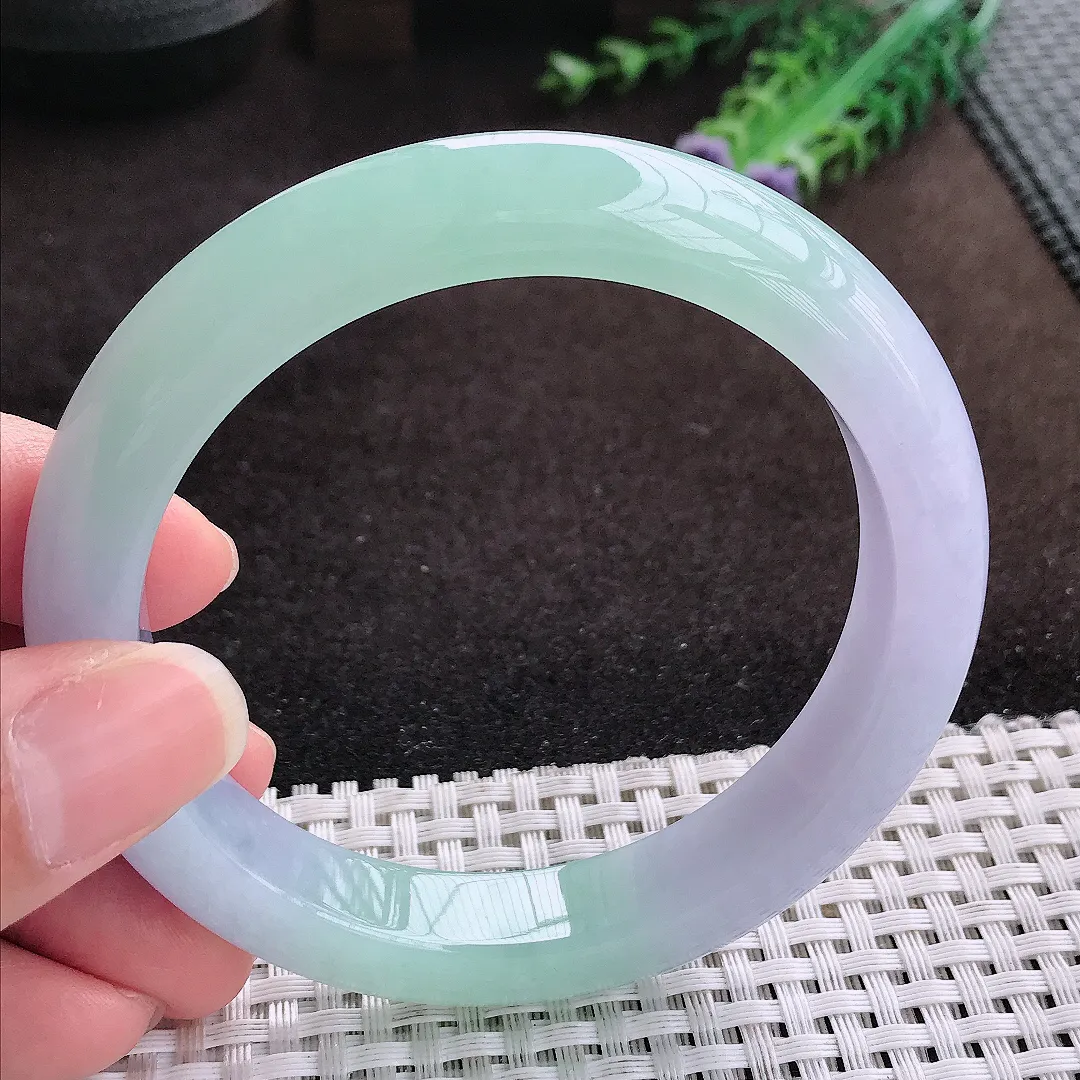 自然光60/11.8/9.2老坑冰胶果冻春带彩手镯宽边翡翠玉镯手环