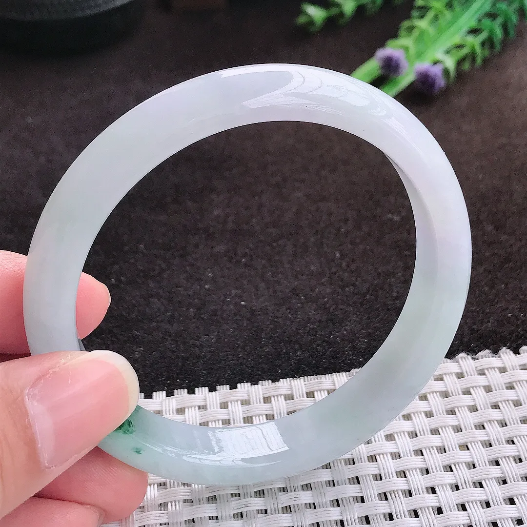 自然光58.8/11.2/7.3老坑冰透起胶飘花手镯宽边翡翠玉镯手环