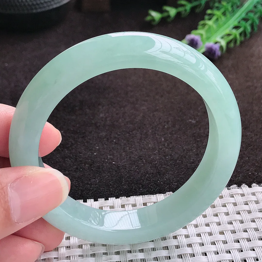 自然光56/12.3/9老坑冰胶水灵冰晴天空蓝手镯宽边翡翠玉镯手环