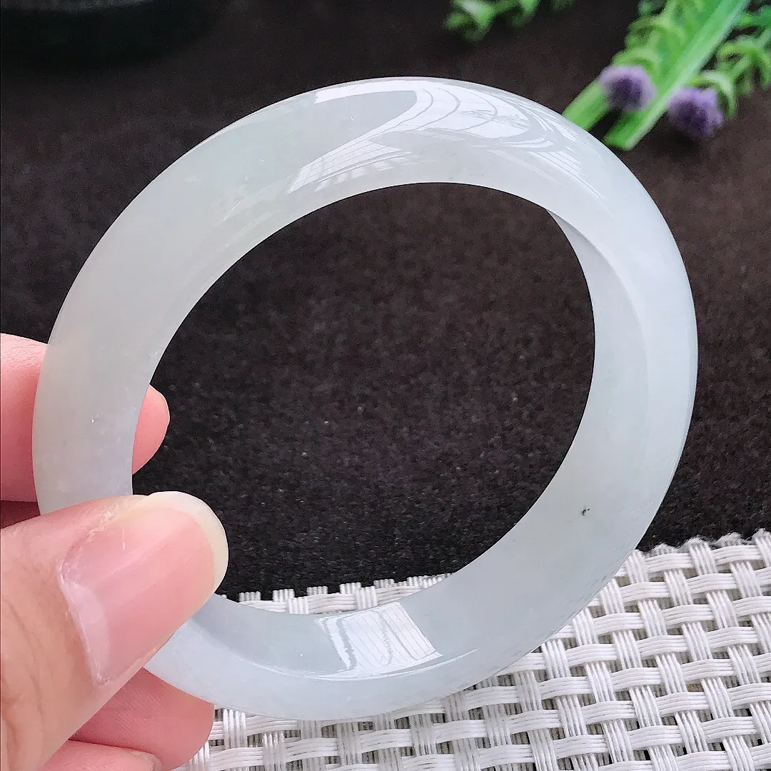 自然光54.5/13.3/8.4老坑冰透果冻胶白冰手镯宽边翡翠玉镯手环