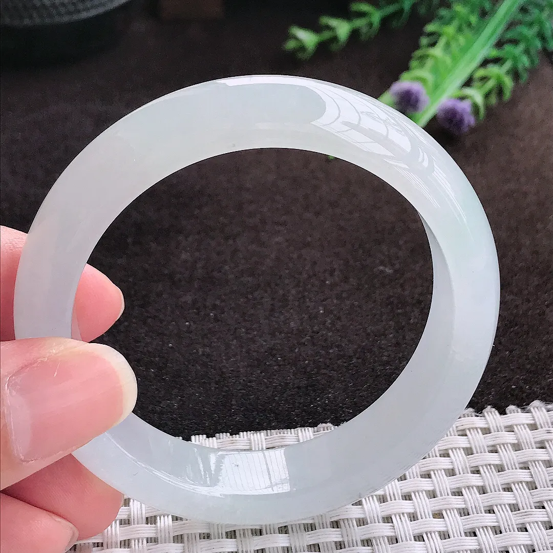 自然光54.5/13.3/8.4老坑冰透果冻胶白冰手镯宽边翡翠玉镯手环