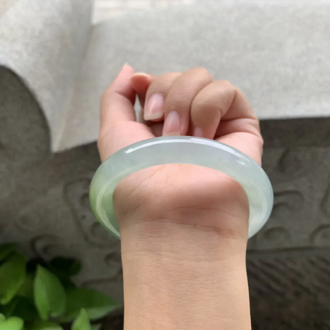 圈口 54.8-9.8  【冰种黄翡圆条手镯】圆条54 55可戴