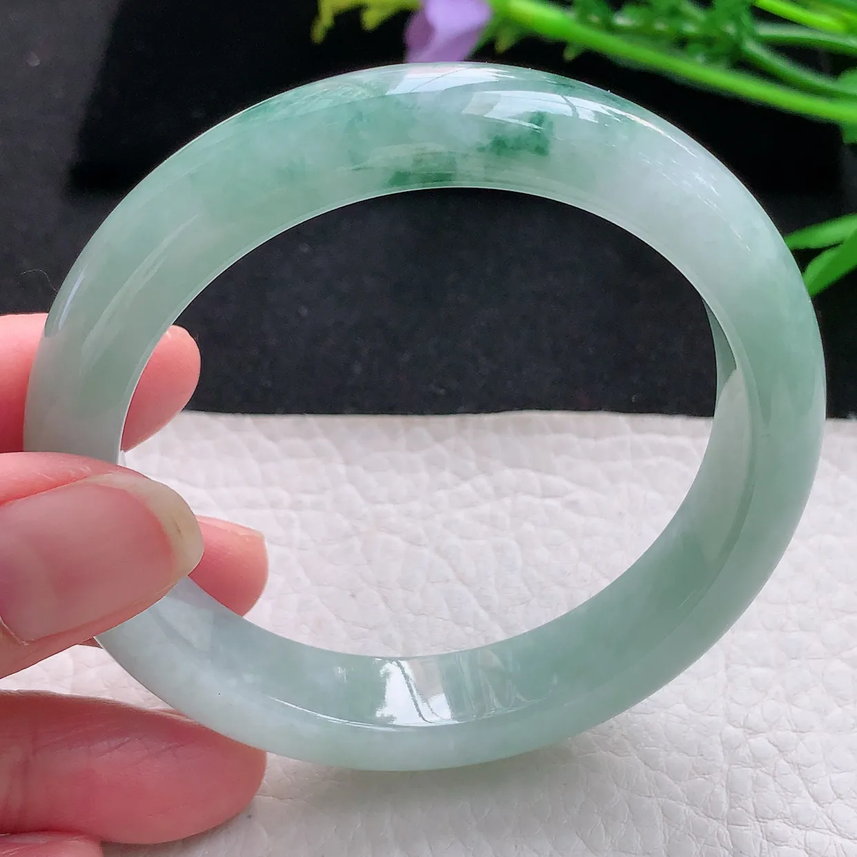 hy自然光57.5*12*8.2平安镯 天然缅甸翡翠飘花宽边珠宝玉手镯 玉手环