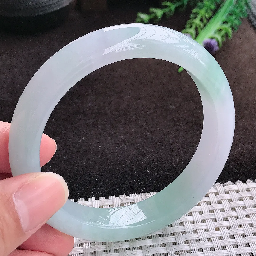 自然光59.5/12.4/8.8老坑冰胶果冻冰晴手镯宽边翡翠玉镯手环