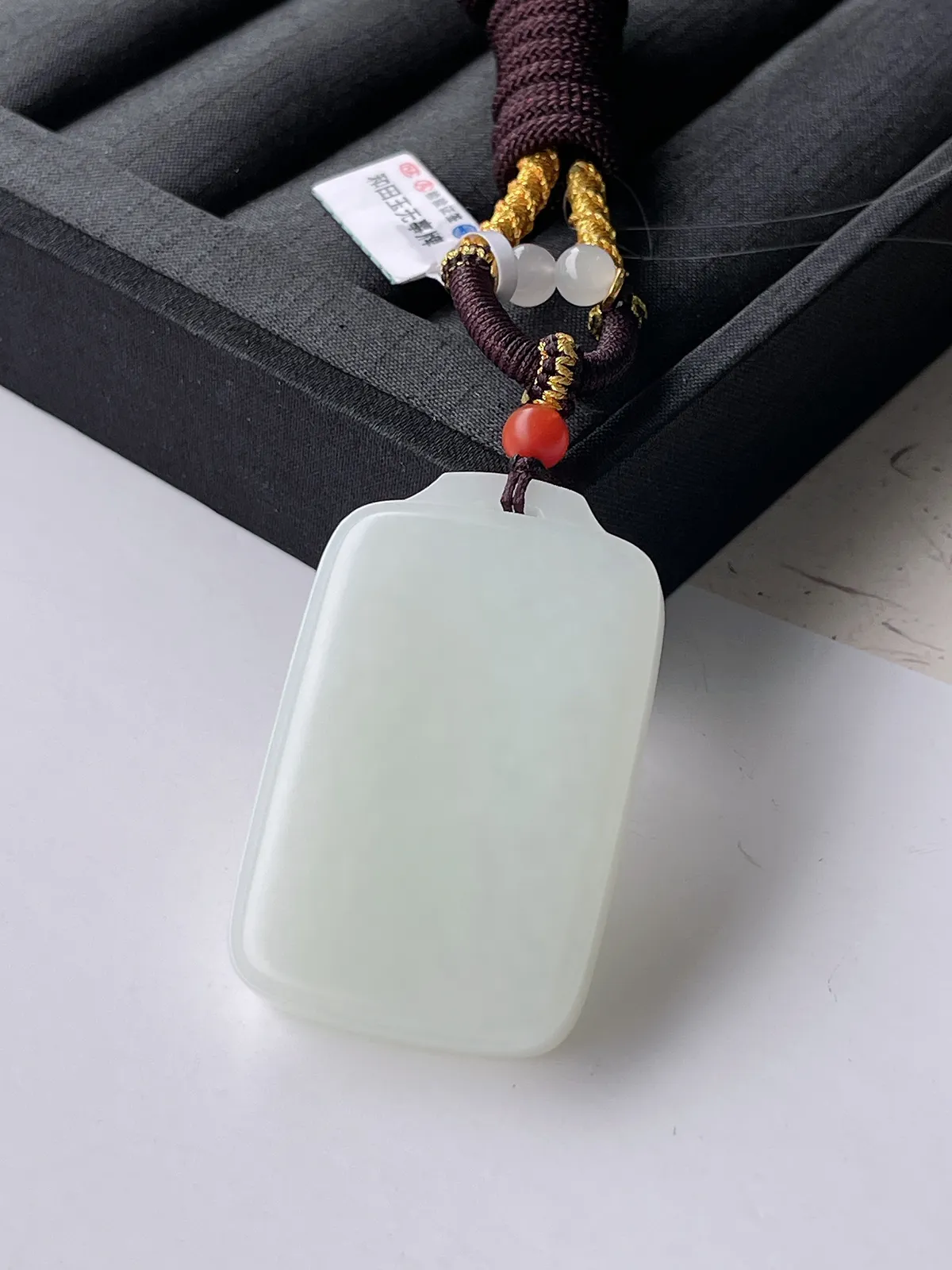 和田玉羊脂白无事牌挂件