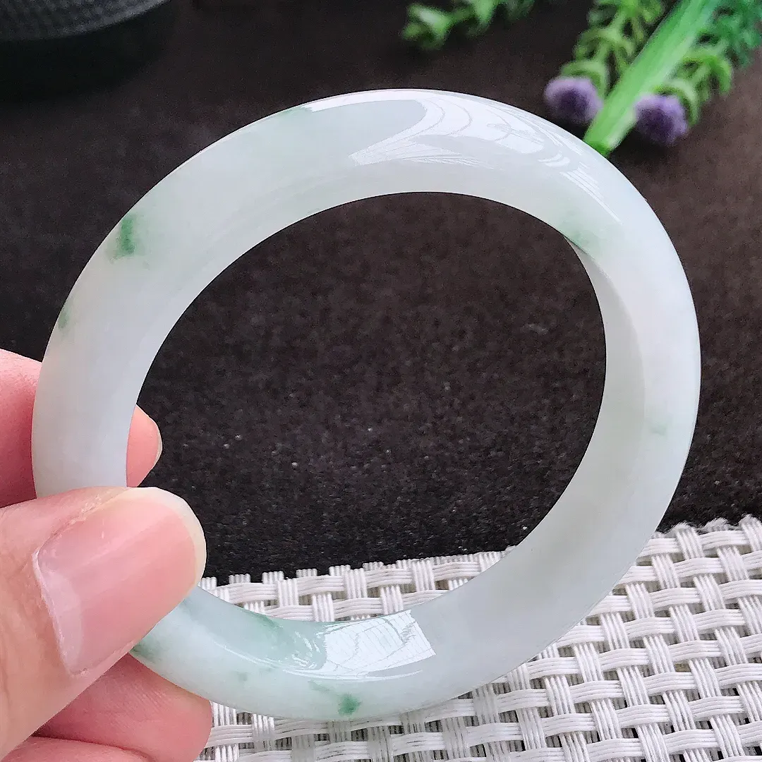 自然光53/11.2/8.3老坑冰胶水灵飘花圆条手镯翡翠玉镯手环