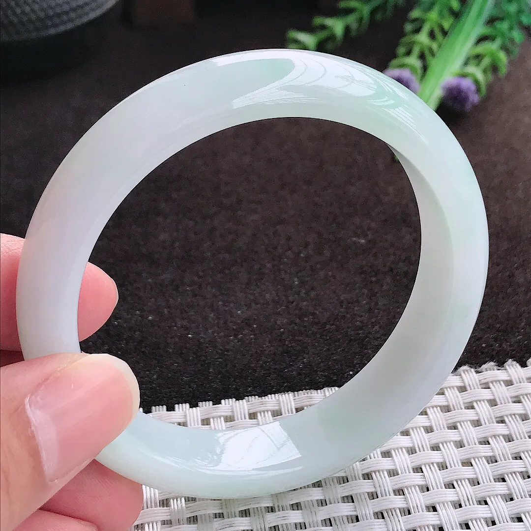 自然光56/13.4/8老坑冰润起胶手镯宽边翡翠玉镯手环