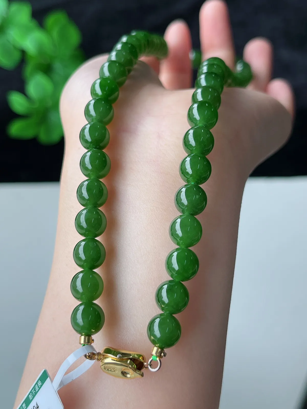 S925和田玉碧玉珠链8mm