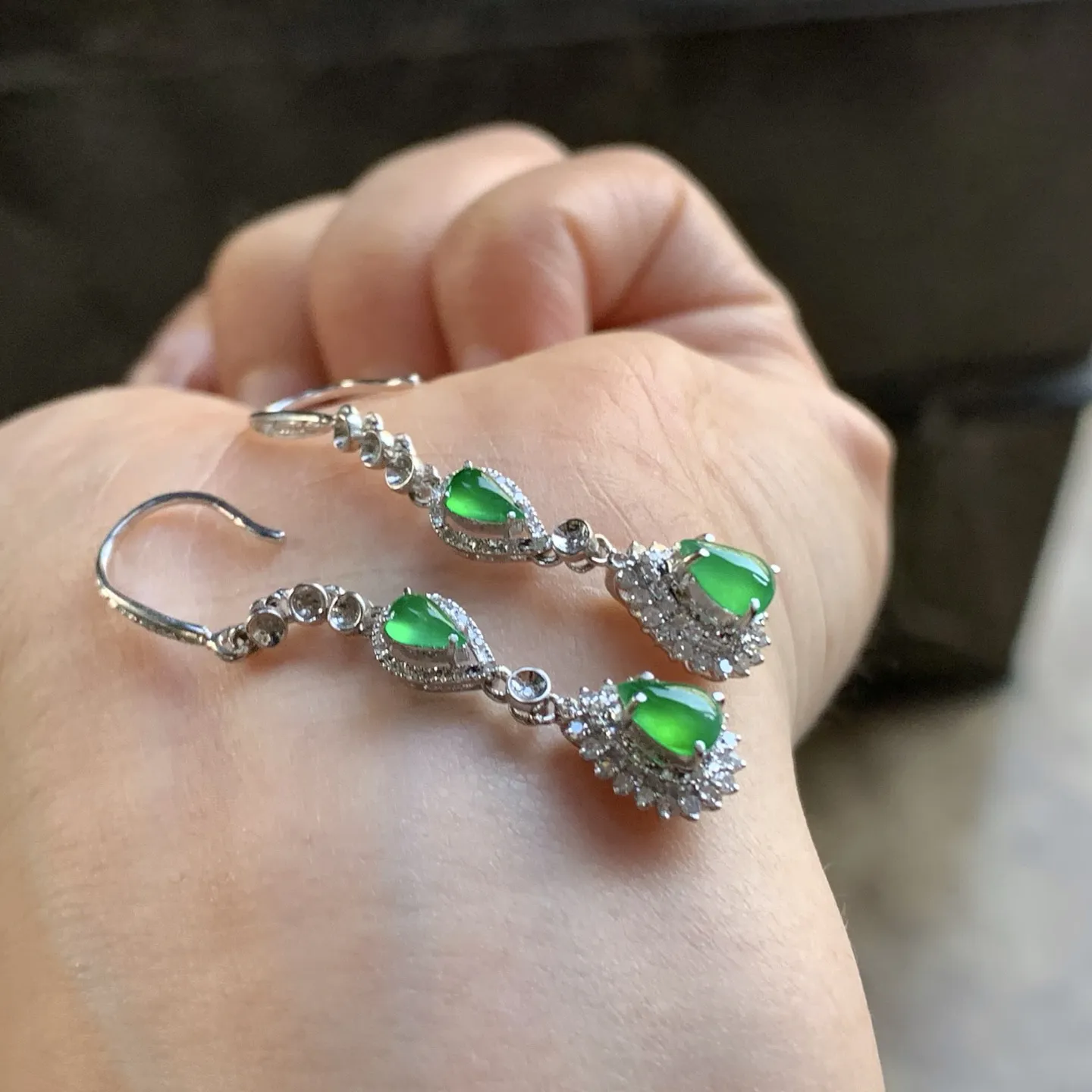 金镶嵌冰绿耳坠^_^冰透