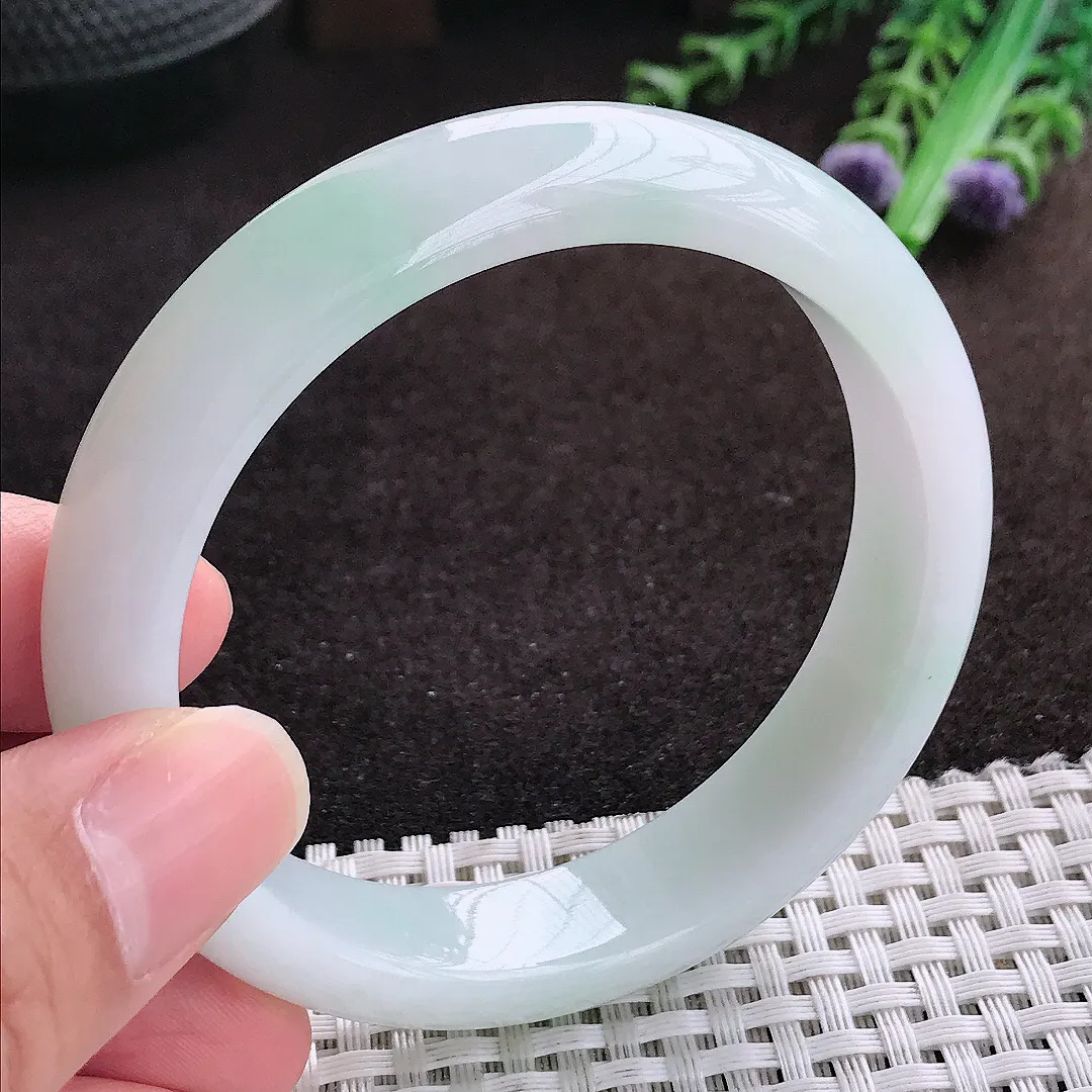 自然光56/13.4/8老坑冰润起胶手镯宽边翡翠玉镯手环