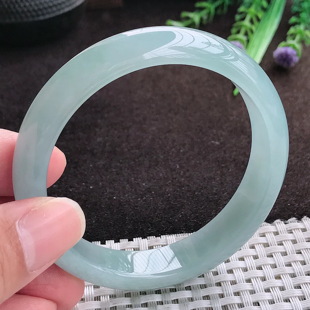 自然光56.8/12.9/7.5老坑冰胶果冻天空蓝手镯宽边翡翠玉镯手环