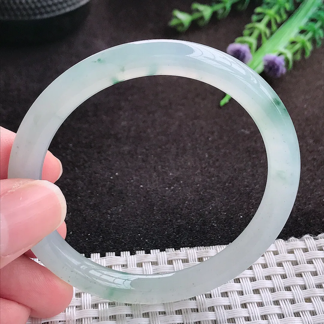 自然光53/6.8/7.5老坑冰透果冻胶冰飘花圆条手镯翡翠玉镯手环