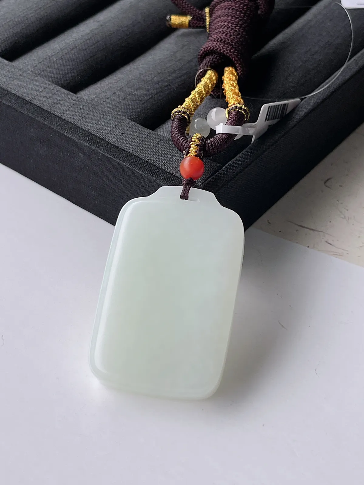 和田玉羊脂白无事牌挂件