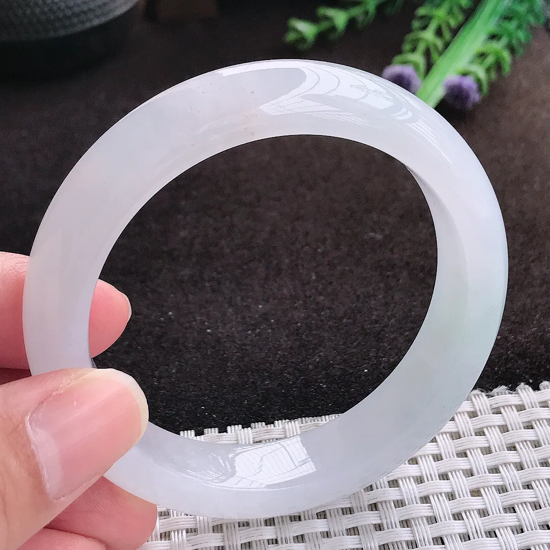 自然光55/12.6/8.5老坑冰透果冻胶月光白手镯宽边翡翠玉镯手环