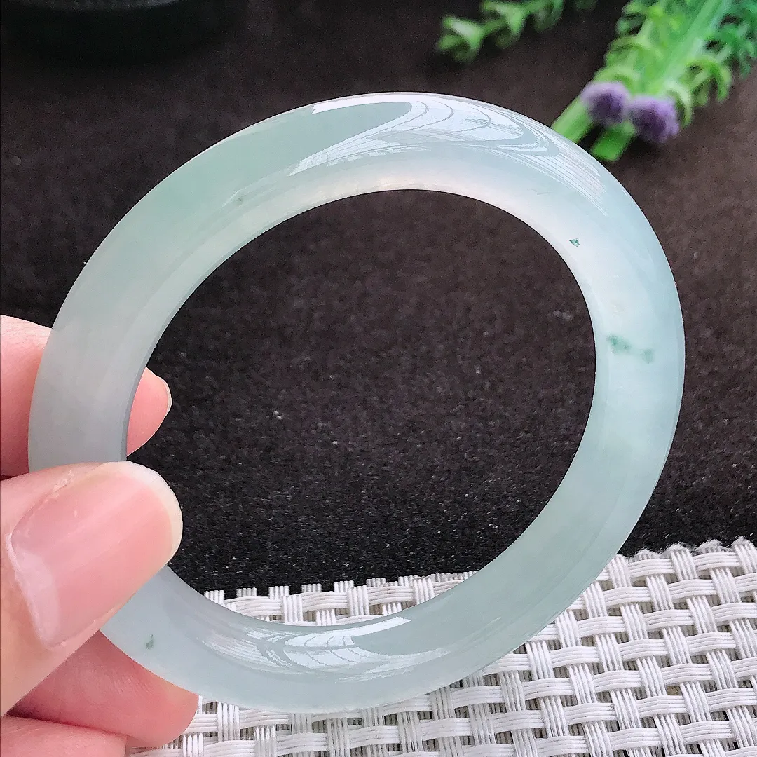 自然光53/9.3/9.5老坑冰种果冻胶冰晴圆条手镯宽边翡翠玉镯手环