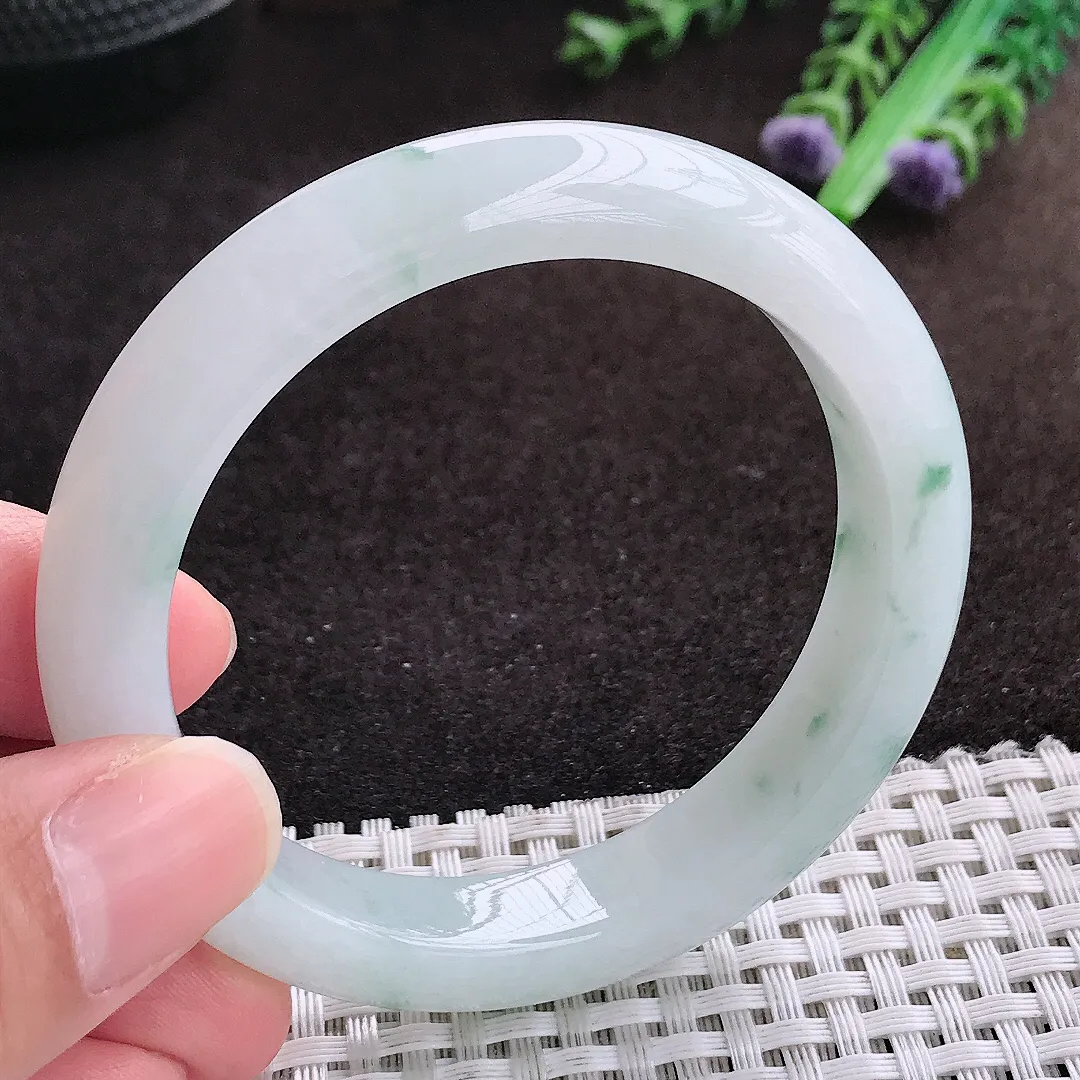 自然光53/11.2/8.3老坑冰胶水灵飘花圆条手镯翡翠玉镯手环