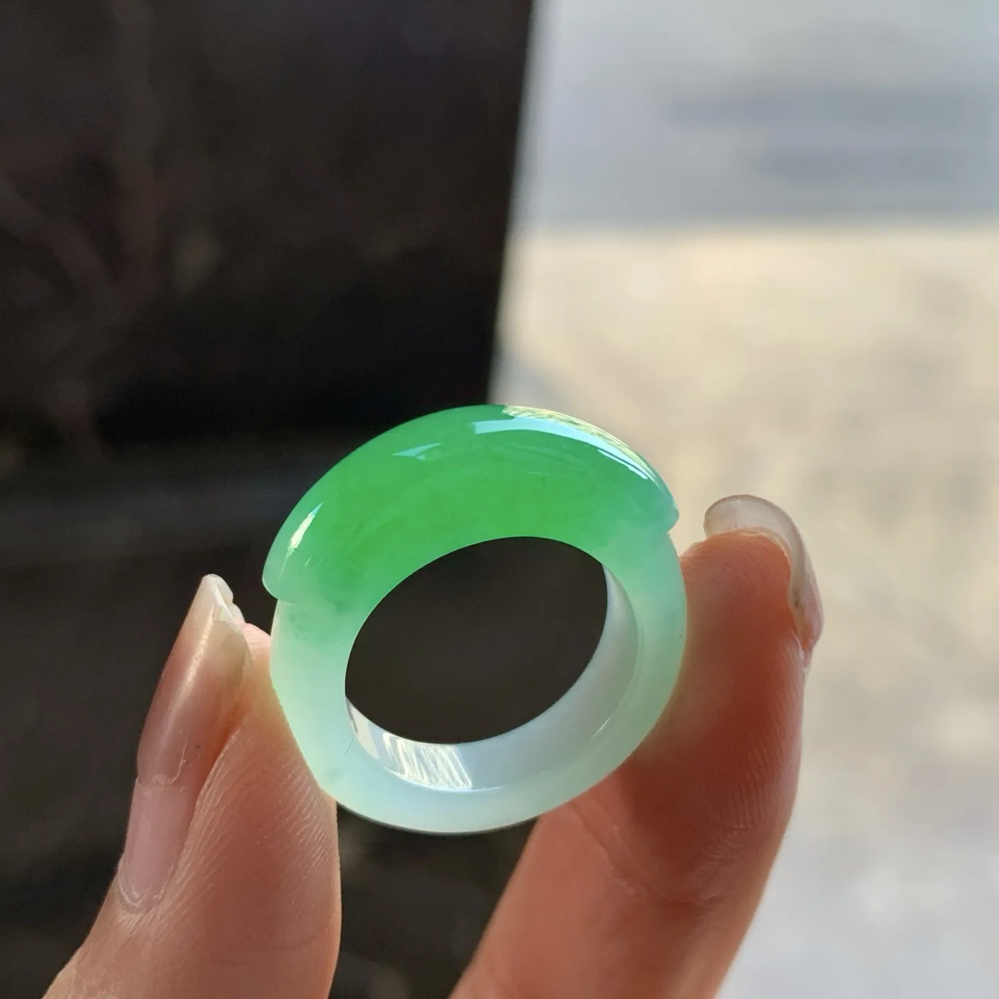 冰阳绿色指环^_^色阳 种色好 12号指圈