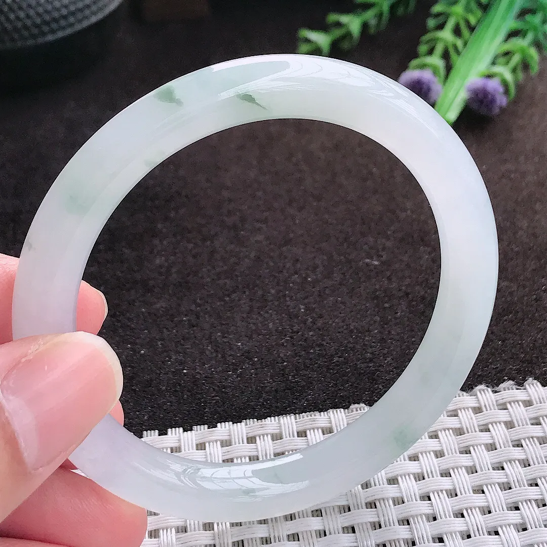 自然光54/8.2/8.3老坑冰透果冻胶飘花圆条手镯翡翠玉镯手环