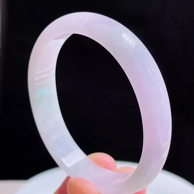 54圈贵妃天然翡翠A货淡紫玉手镯好种水春彩水润手镯33.40g