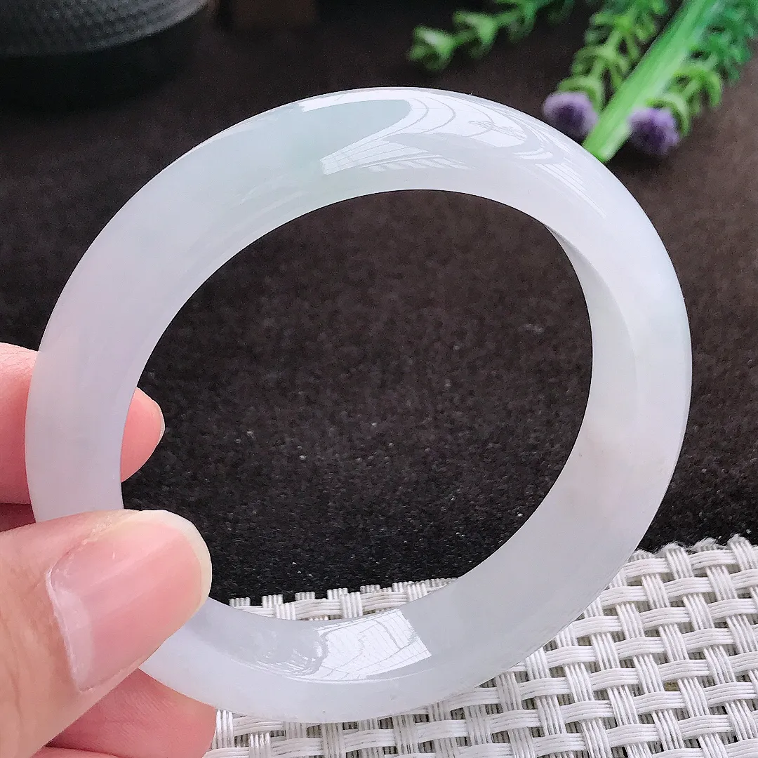 自然光55/12.6/8.5老坑冰透果冻胶月光白手镯宽边翡翠玉镯手环