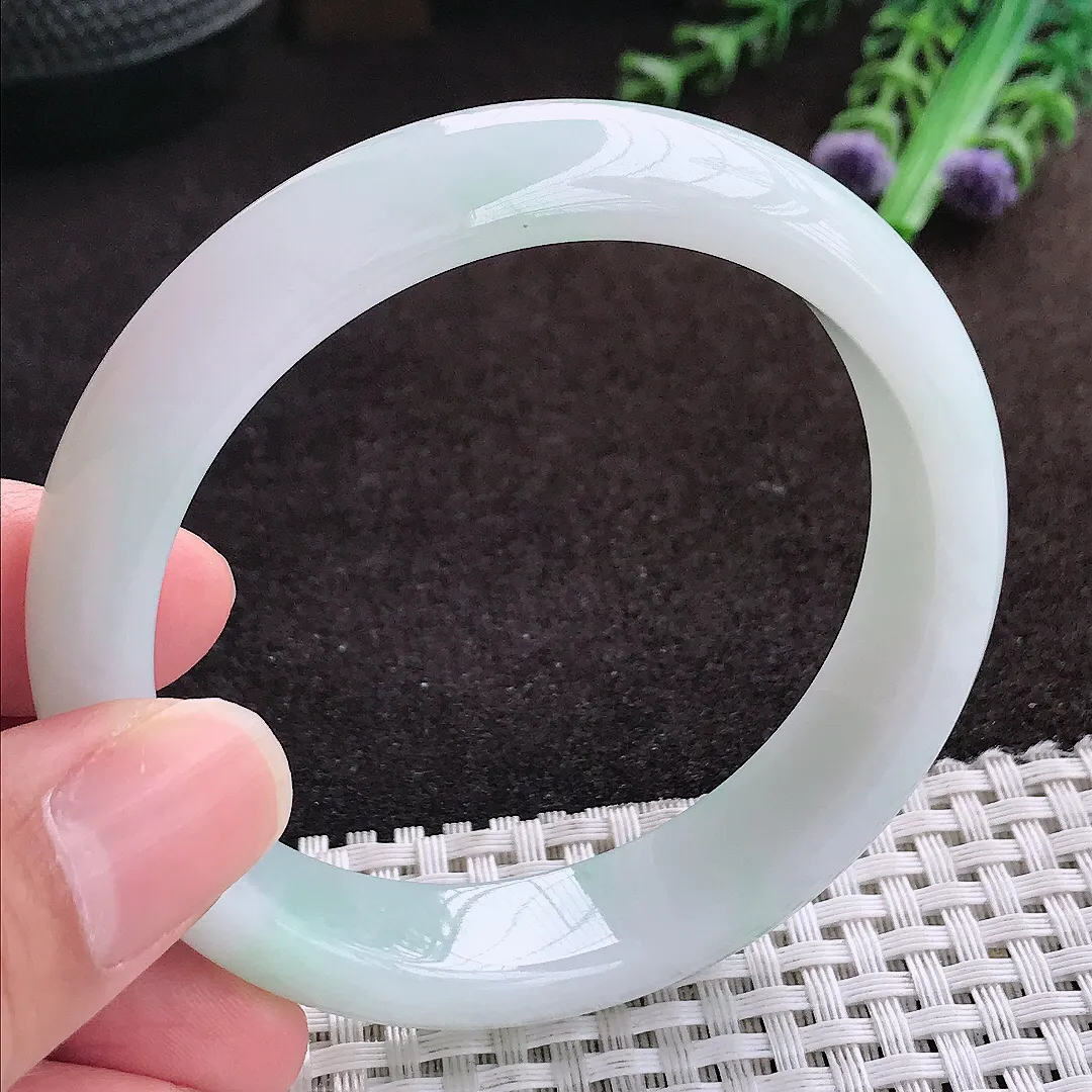 自然光56/13.4/8老坑冰润起胶手镯宽边翡翠玉镯手环