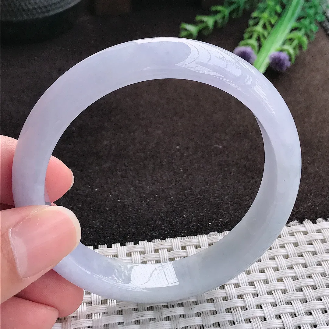 自然光57.5/12.7/7.9老坑精美冰润紫罗兰手镯宽边翡翠玉镯手环