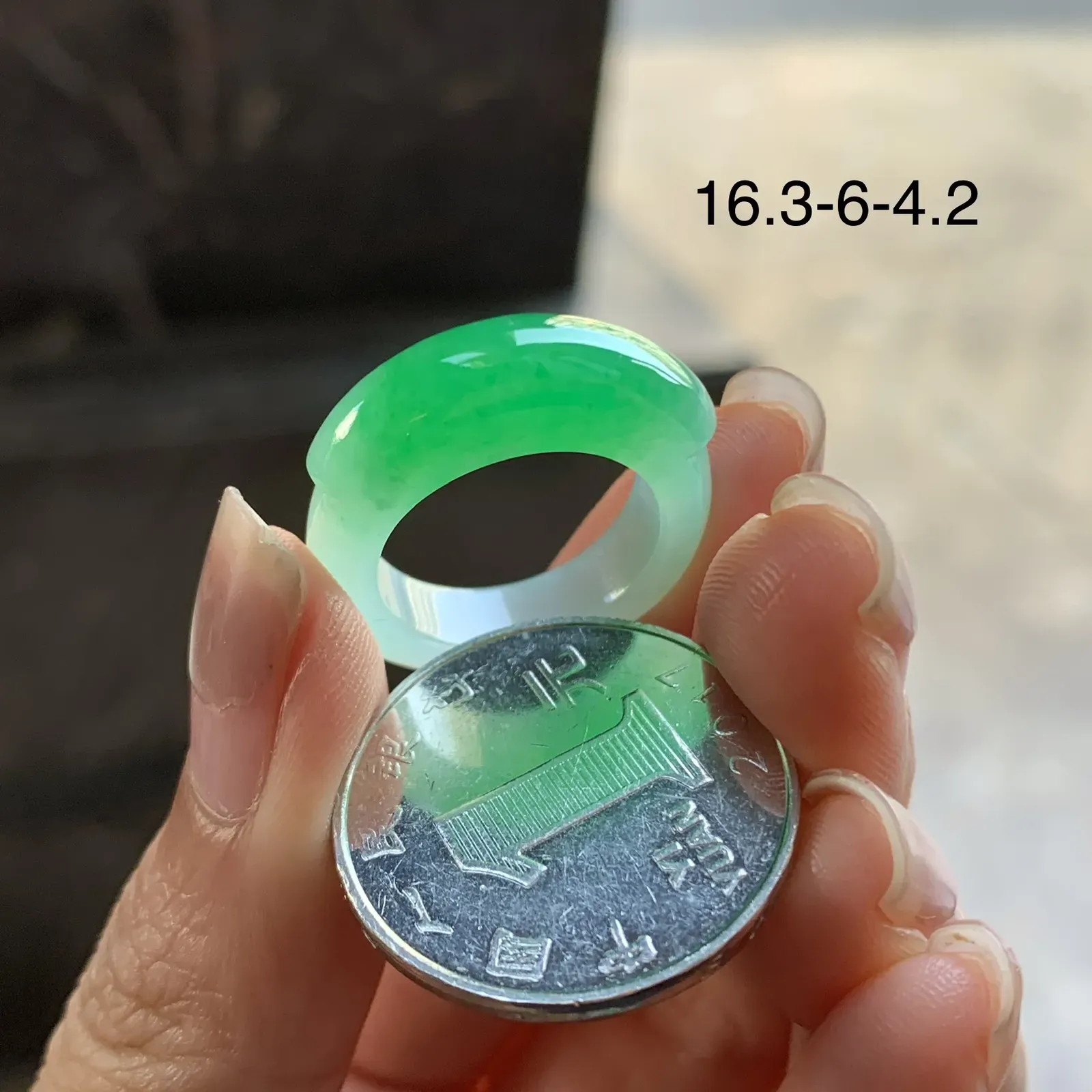 冰阳绿色指环^_^色阳 种色好 12号指圈