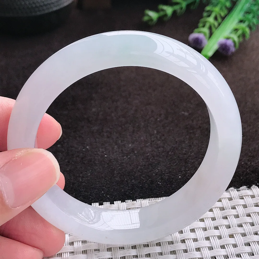 自然光55/12.6/8.5老坑冰透果冻胶月光白手镯宽边翡翠玉镯手环