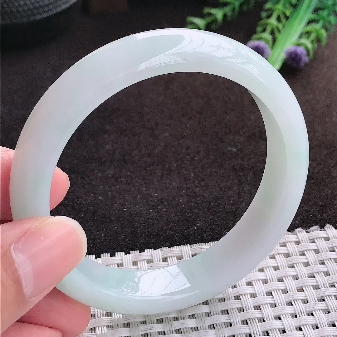 自然光56/13.4/8老坑冰润起胶手镯宽边翡翠玉镯手环