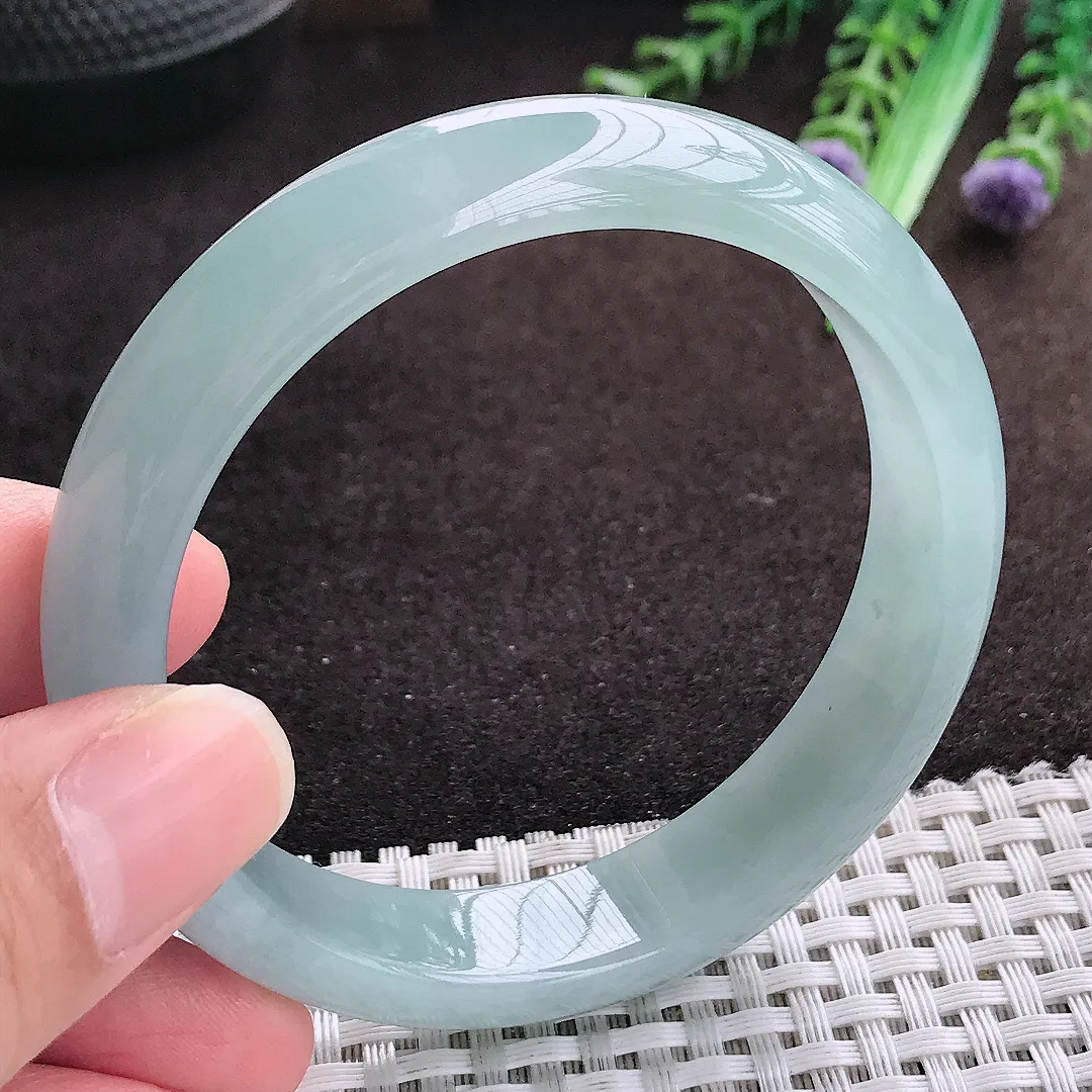 自然光56.8/12.9/7.5老坑冰胶果冻天空蓝手镯宽边翡翠玉镯手环