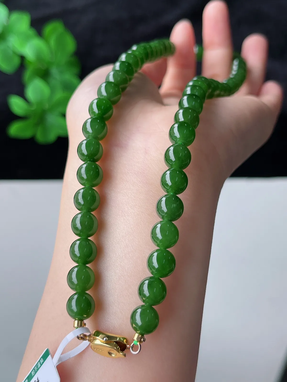 S925和田玉碧玉珠链8mm