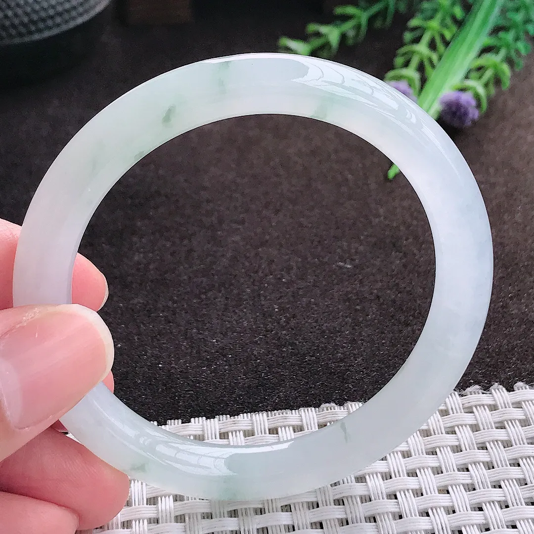 自然光54/8.2/8.3老坑冰透果冻胶飘花圆条手镯翡翠玉镯手环