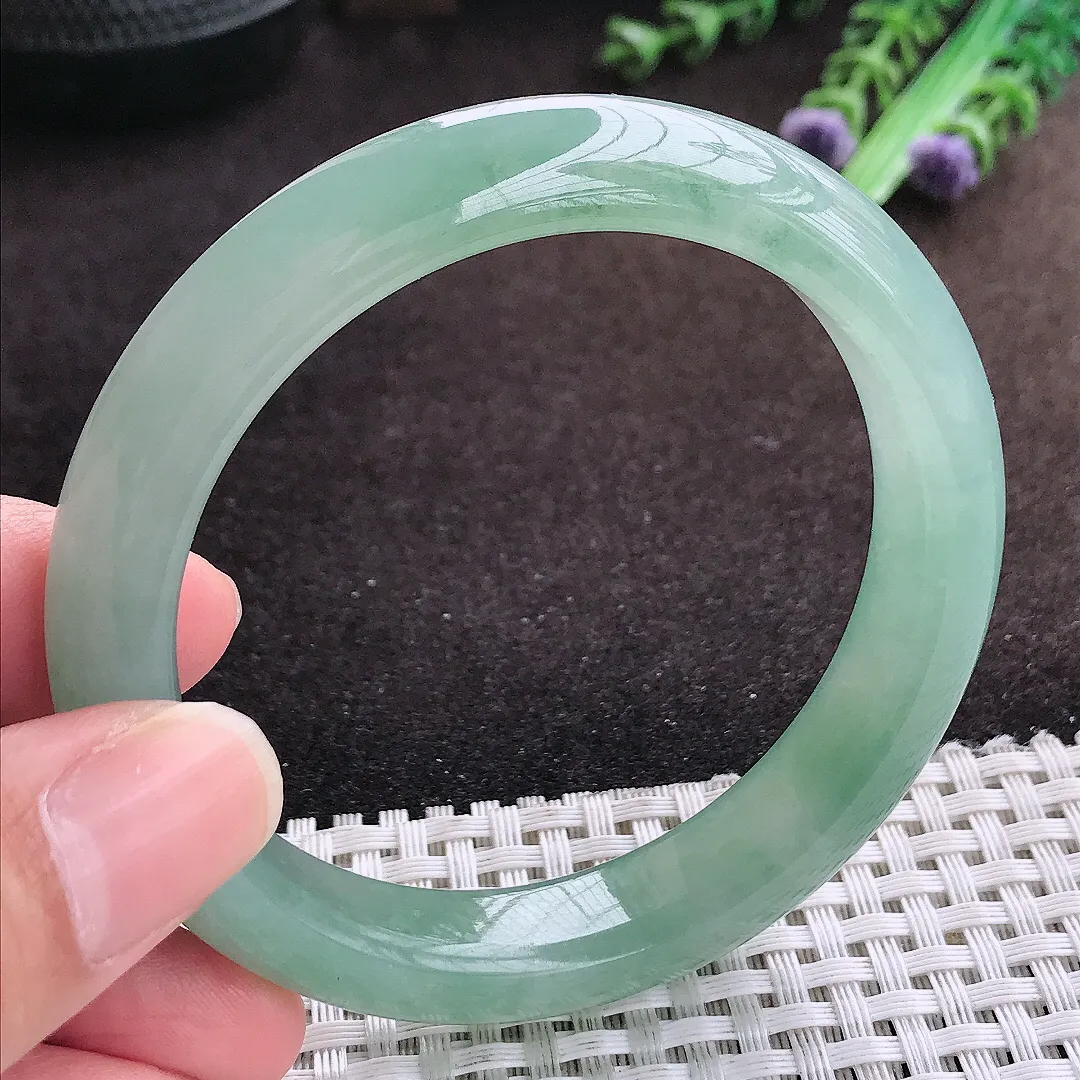 自然光56.3/12/8.5老坑冰胶果冻冰晴满绿手镯宽边翡翠玉镯手环