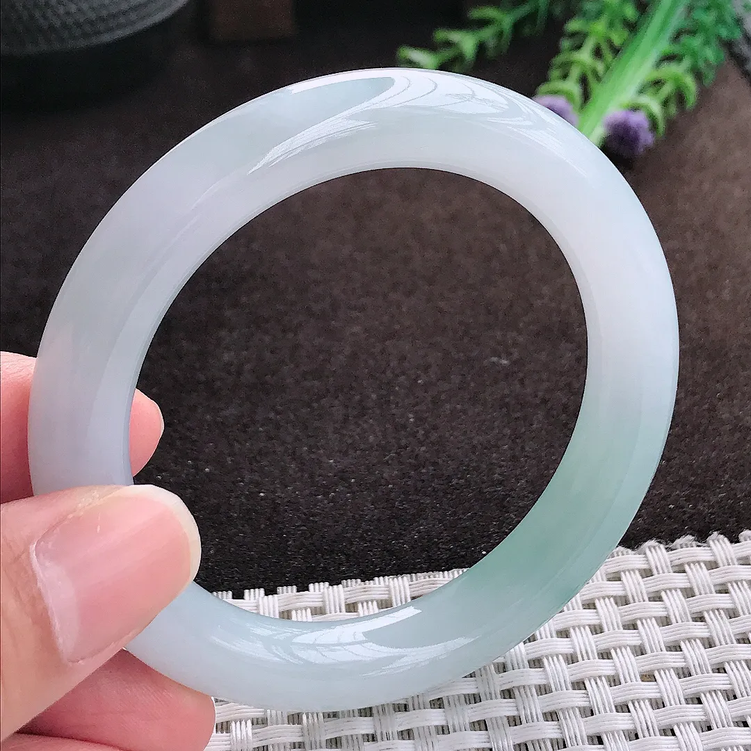 自然光54/10/9.7老坑冰胶果冻冰晴圆条手镯翡翠玉镯手环
