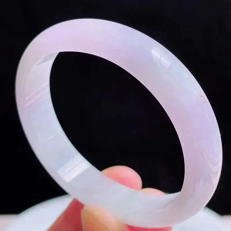 54圈贵妃天然翡翠A货淡紫玉手镯好种水春彩水润手镯33.40g