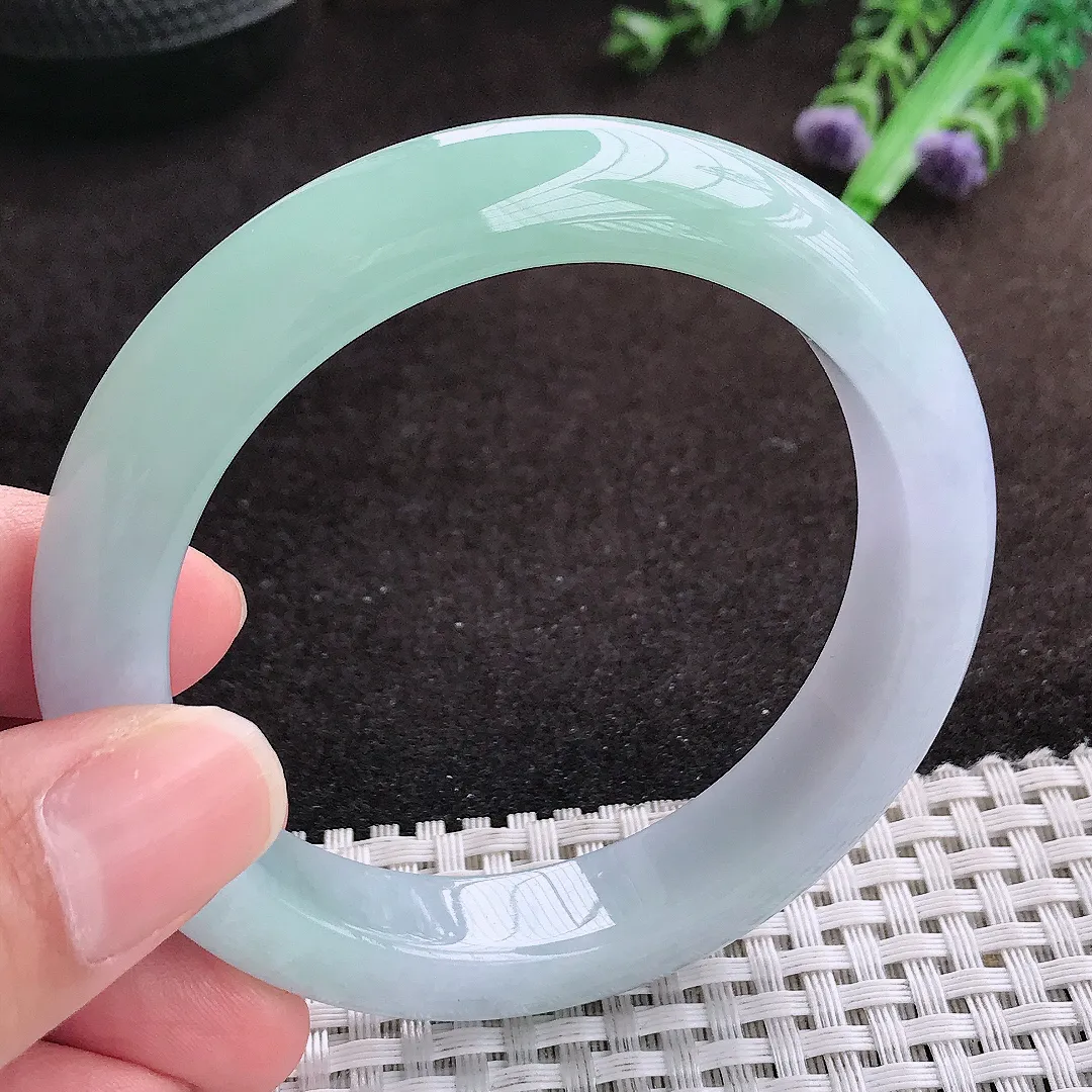 自然光55/11.8/8.6老坑精美冰胶春带彩手镯宽边翡翠玉镯手环