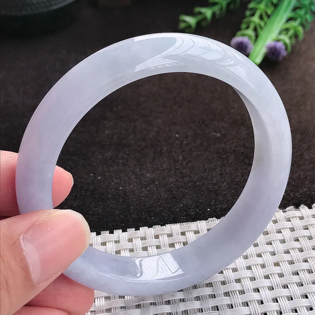 自然光57.5/12.7/7.9老坑精美冰润紫罗兰手镯宽边翡翠玉镯手环