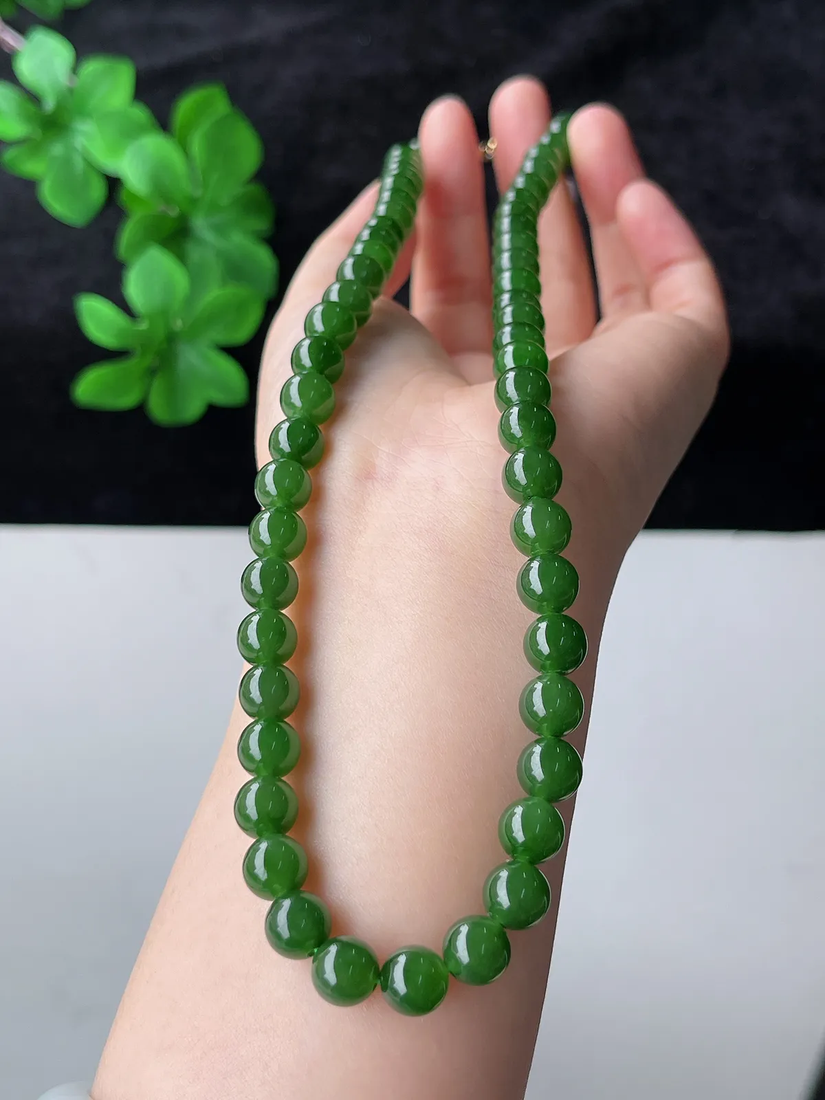 S925和田玉碧玉珠链8mm