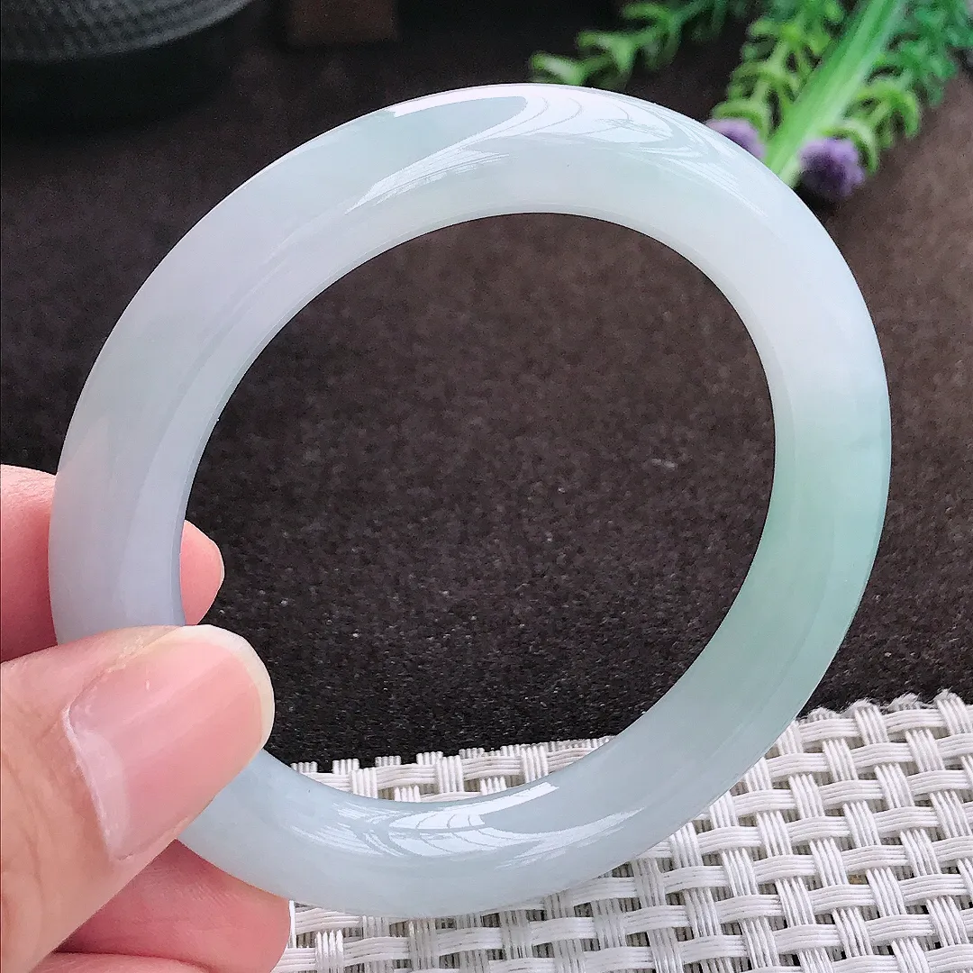 自然光54/10/9.7老坑冰胶果冻冰晴圆条手镯翡翠玉镯手环